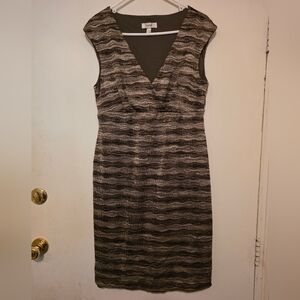 dressbarn Elegant Brown and Tan Shimmery Textured Midi Dress